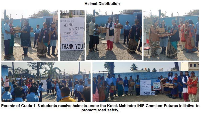 Parents receiving helmets at St. Ignatius Public School as part of Kotak Mahindra’s safety initiative.