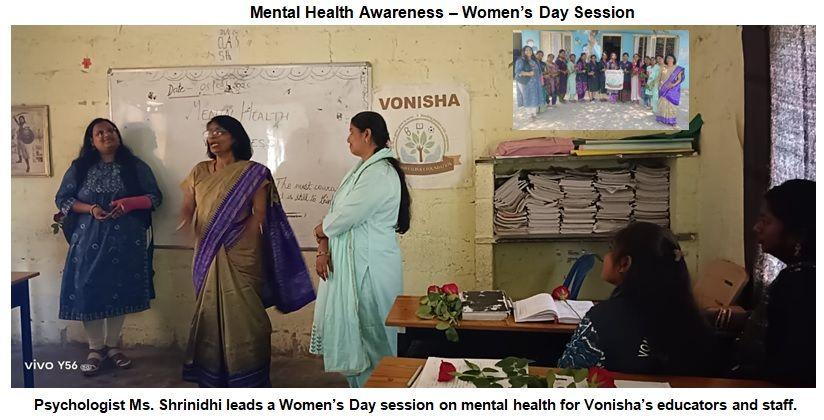 Vonisha Foundation staff attending a mental health awareness session led by psychologist Ms. Shrinidhi.
