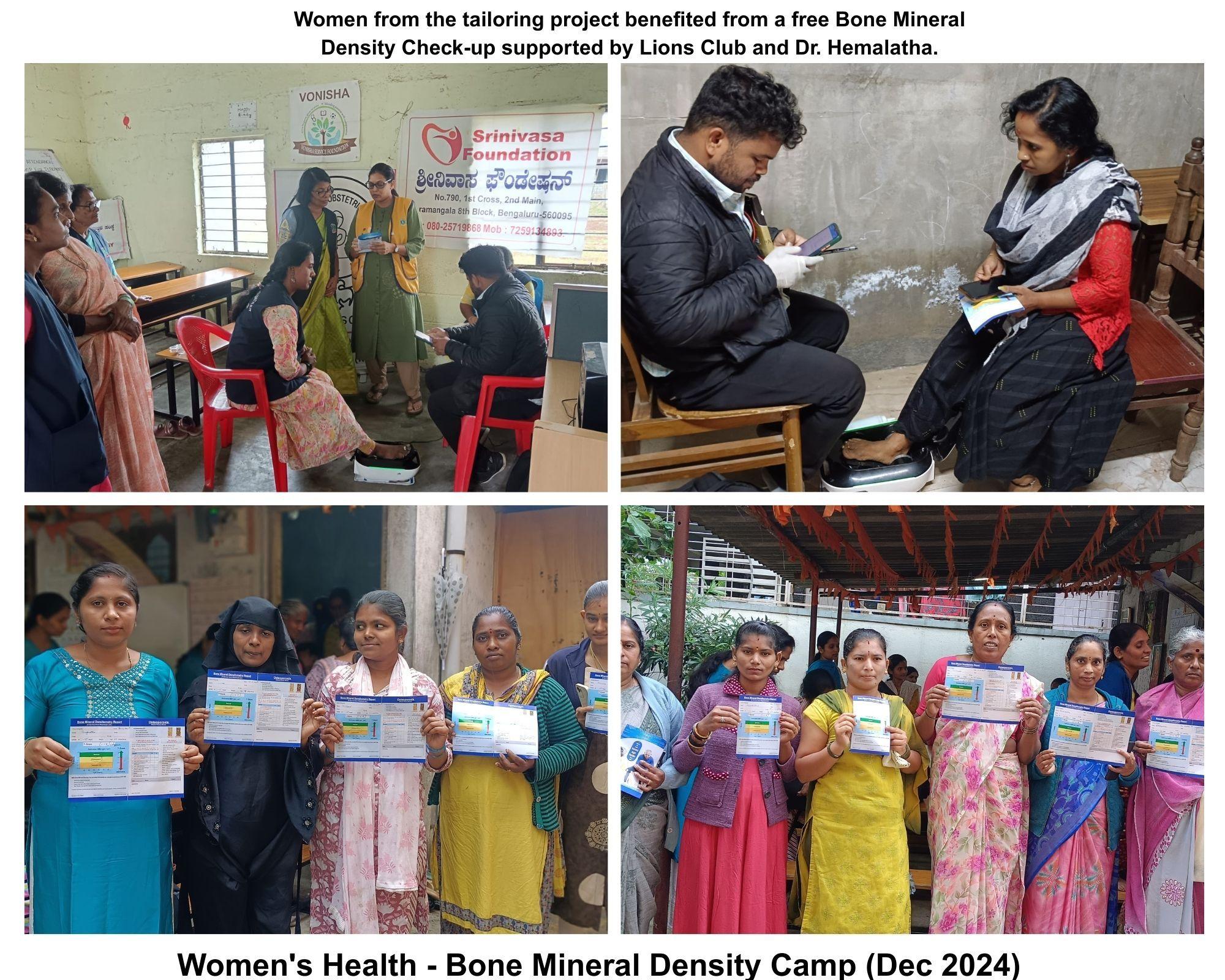 Women undergoing bone density health screening at Vonisha’s free health camp.