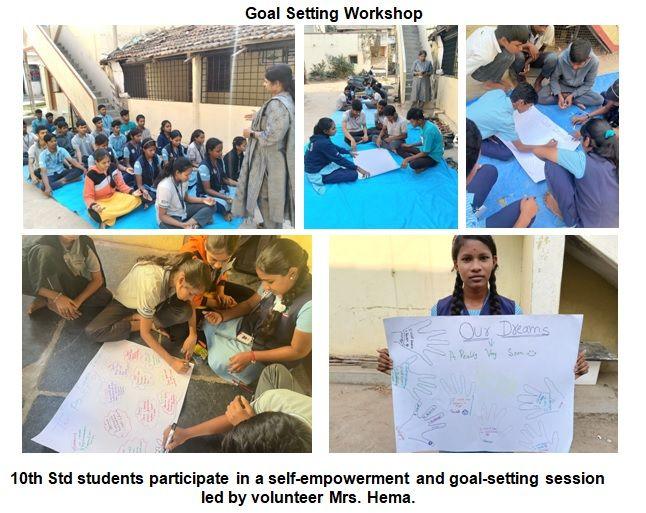 Students in a goal-setting workshop led by Mrs. Hema at Vonisha Service Foundation.