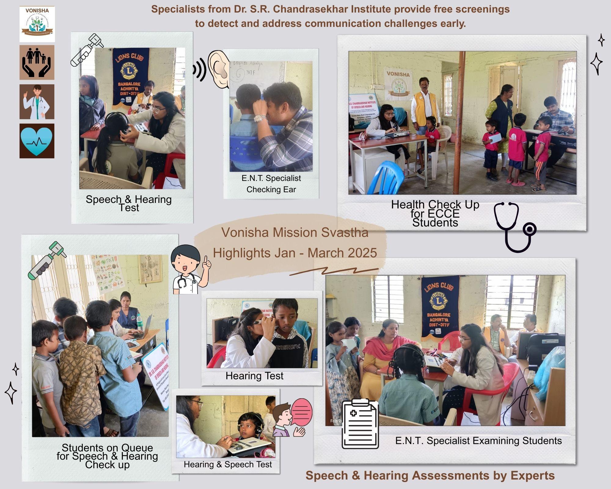 Audiologist conducting a hearing test for a young student during Vonisha’s speech and hearing camp.